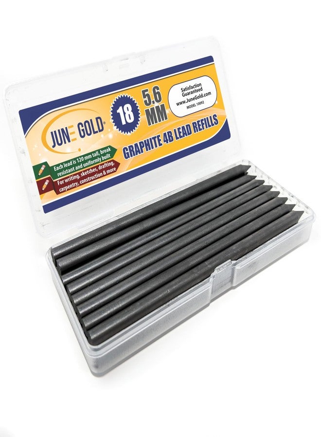 June Gold 18 Pieces, 5.6 mm 4B Lead Refills, 120 mm Length, Extreme Bold Thickness, Break Resistant Lead/Graphite - Image 1